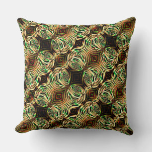Round gold and green metal or glass handle throw pillow