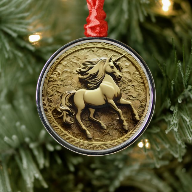 Round Gold Unicorn Coin, Metal Ornament (Tree)