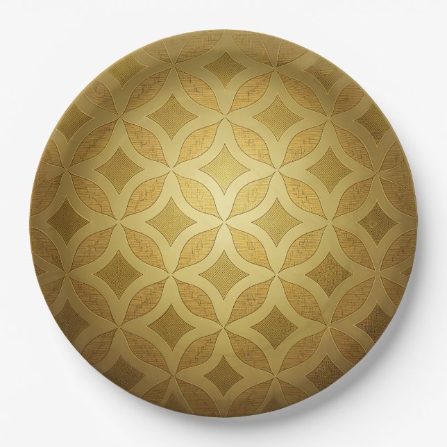Round Golden Pattern Paper Plate (Front)