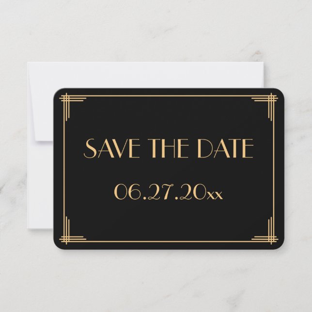 Round Great Gatsby Art Deco Wedding Save The Dates Invitation (Front)