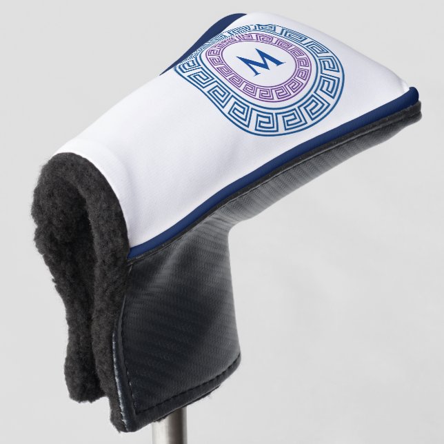 Round Greek Key Custom Monogram Golf Head Cover (3/4 Front)
