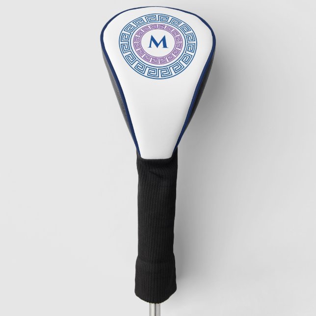 Round Greek Key Custom Monogram Golf Head Cover (Front)