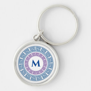 Round Greek Key Custom Monogram Keychain
