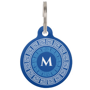 Round Greek Key Custom Monogram Pet Tag