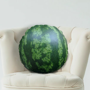 Round Green Watermelon Throw Pillow