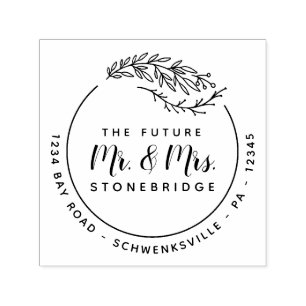 Round Greenery Mr and Mrs Custom Return Address Self-inking Stamp