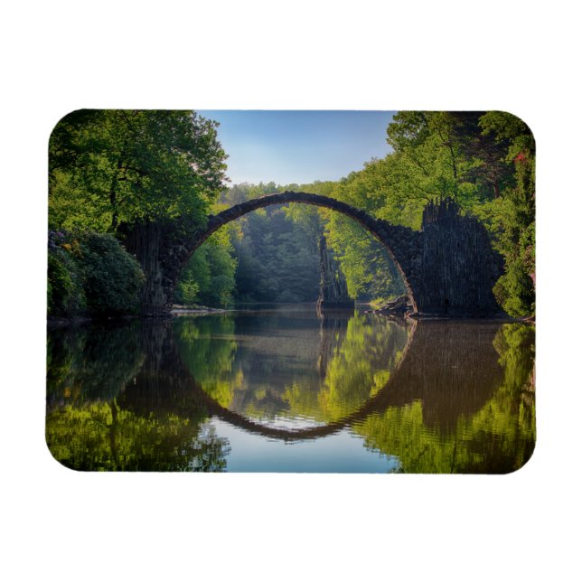 Round Grey Rock Bridge over a River in the Woods Magnet (Horizontal)