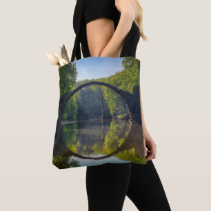 Round Grey Rock Bridge over a River in the Woods Tote Bag