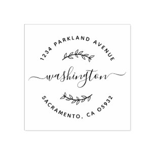 Round Hand-drawn Branch Script Return Address Rubber Stamp