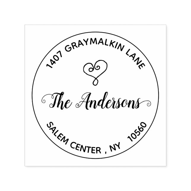 Round Handwritten Heart Custom Return Address Self-inking Stamp (Design)