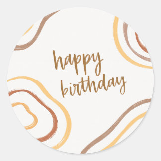 Round Happy Birthday Sticker – Minimalist Abstract