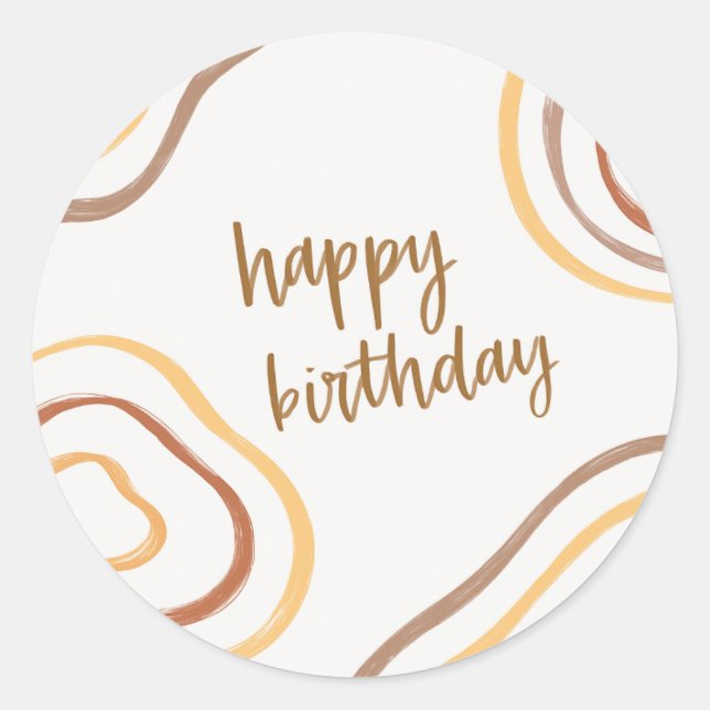 Round Happy Birthday Sticker – Minimalist Abstract (Devant)