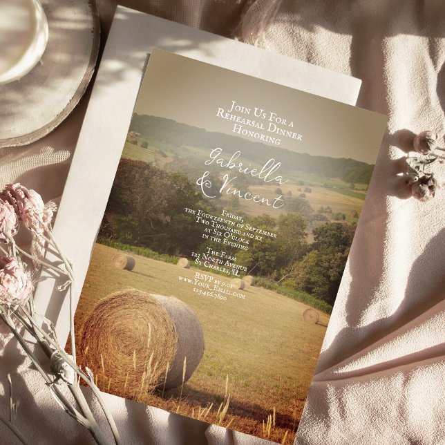 Round Hay Bales Farm Wedding Rehearsal Dinner  Invitation (Creator Uploaded)