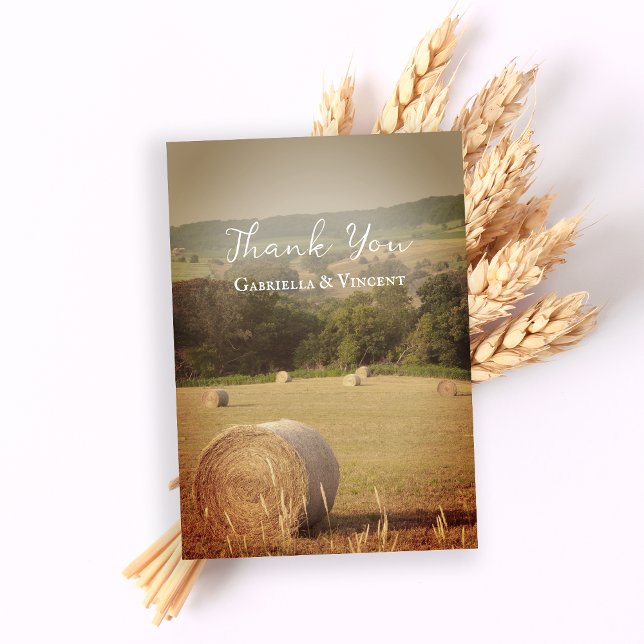 Round Hay Bales Farm Wedding Thank You Card (Creator Uploaded)