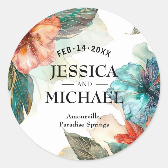 Round Hibiscus Serenade Paradise Classic Round Sticker (Front)