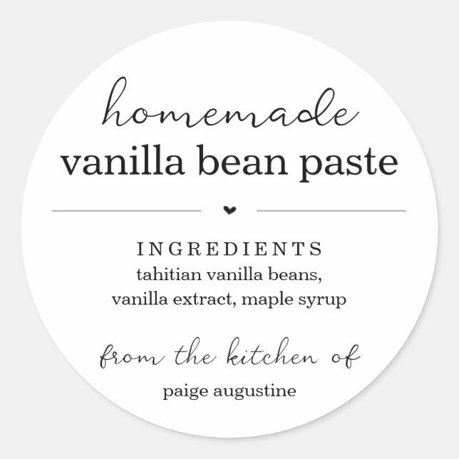 Round Homemade Vanilla Bean Paste Gift Label (Front)