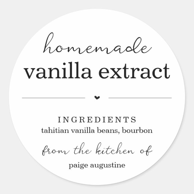 Round Homemade Vanilla Extract Gift Label Sticker (Front)