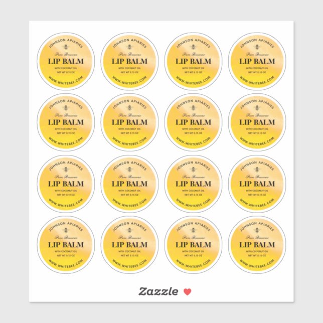 Round Honey Bee Lip Beeswax Balm Labels (Sheet)