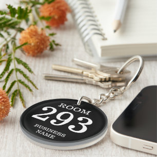 Round hotel room keychain with custom number