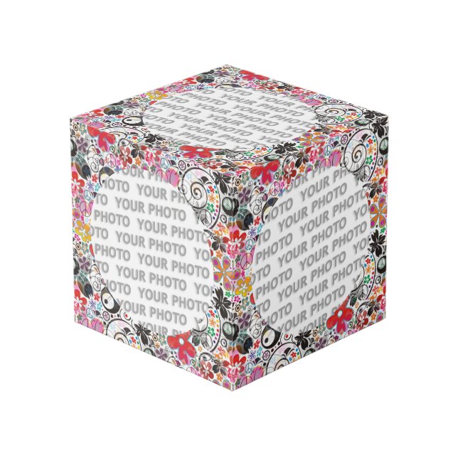 Round in Square Frame flower power 2 + your photo (Front Angled)