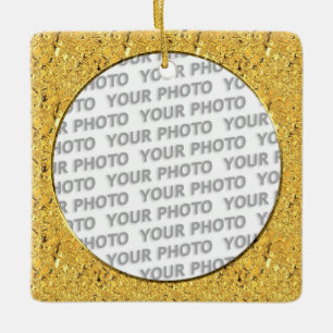 Round in Square Frame gold leaf + your photo Ceramic Ornament