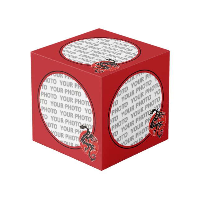 Round in Square Frame red / Dragon + your photo (Front Angled)