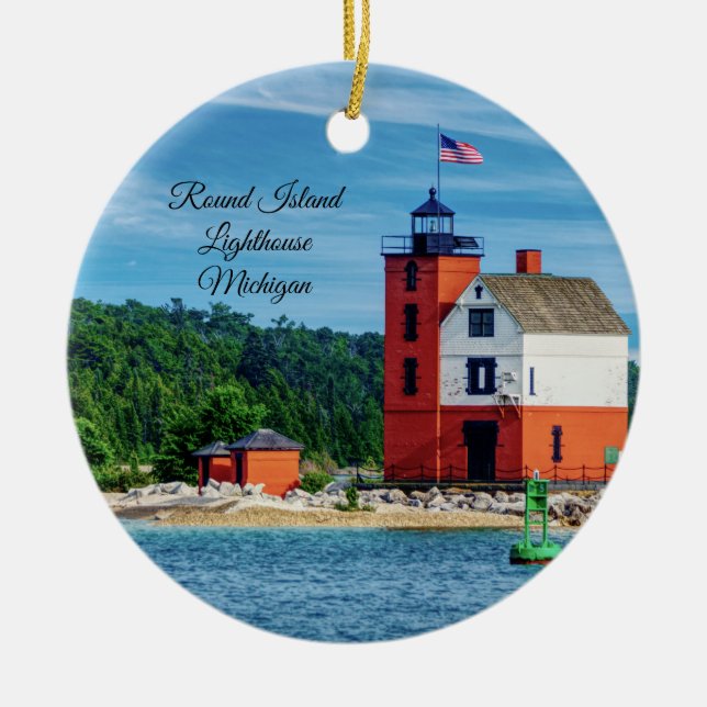 Round Island Lighthouse Ceramic Ornament (Front)
