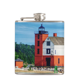 Round Island Lighthouse Hip Flask