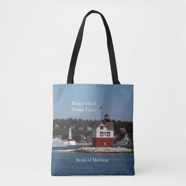 Round Island Passage Lights all over tote bag (Front)