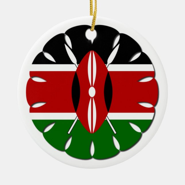 Round Kenyan Motif: A National Symbol Ceramic Ornament (Front)
