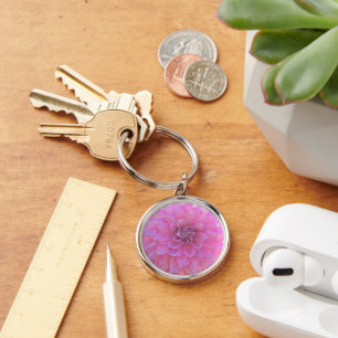 ROUND KEYCHAIN, "PINK DAHLIA" (CLOSE-UP SHOT) KEYCHAIN