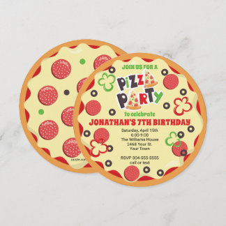 Round Kids Birthday Pizza Party Invitation