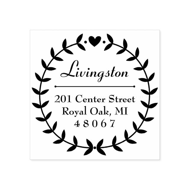 Round Laurel Wreath Family Return Address Rubber Stamp (Imprint)