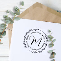 Round Leaf Frame Address Stamp Custom 2.9" x 1.4"