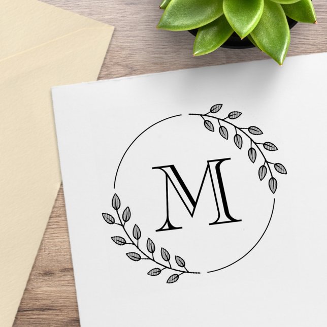 Round Leaves Wreath Monogram Initial Rubber Stamp (Creator Uploaded)