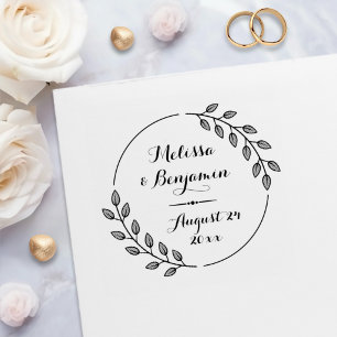 Round Leaves Wreath Wedding Save the Date Self-inking Stamp