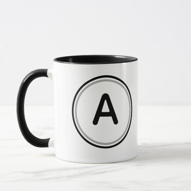 Round Letter Alphabet Black Circle Design Mug (Left)