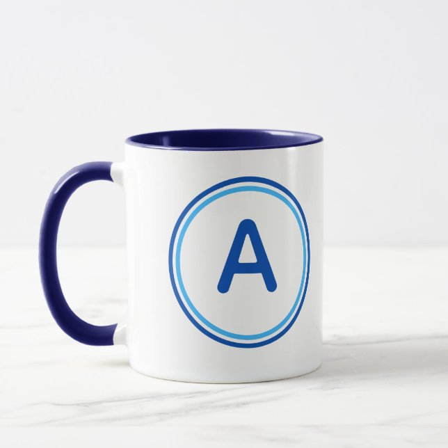 Round Letter Alphabet Blue Circle Design Mug (Left)
