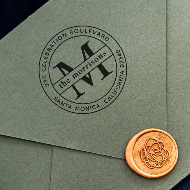 Round Logo Serif Monogram & Name Return Address Rubber Stamp (Rubber Stamp Mock-up)