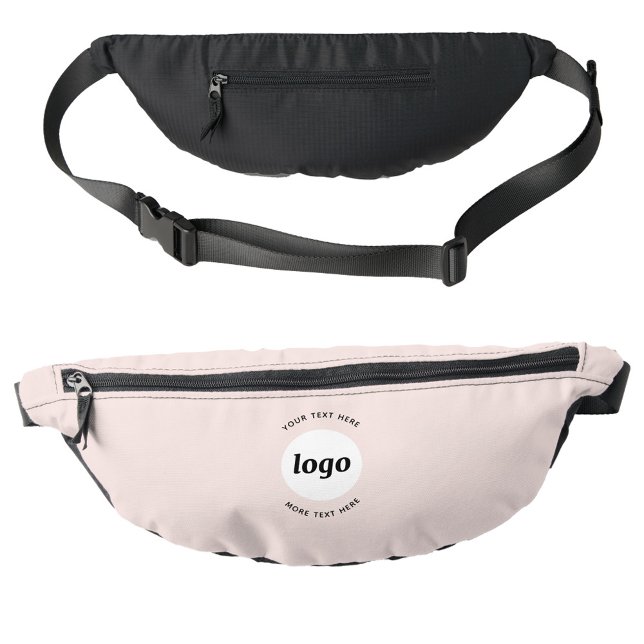 Round Logo Text Promotional Business Blush Pink Fanny Pack (Logo with custom text business promotional branding fanny pack)