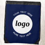 Round Logo Text Promotional Business Navy Blue Drawstring Bag<br><div class="desc">Add your own logo and choice of text to this design.  Remove the top or lower text if you prefer.  Minimalist and professional.  Great for a promotional product for your clients and customers. Your logo will be clipped to a white circle.  For other versions,  see the collection.</div>