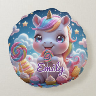 Round Lollipop Unicorn Pillow – Editable Name