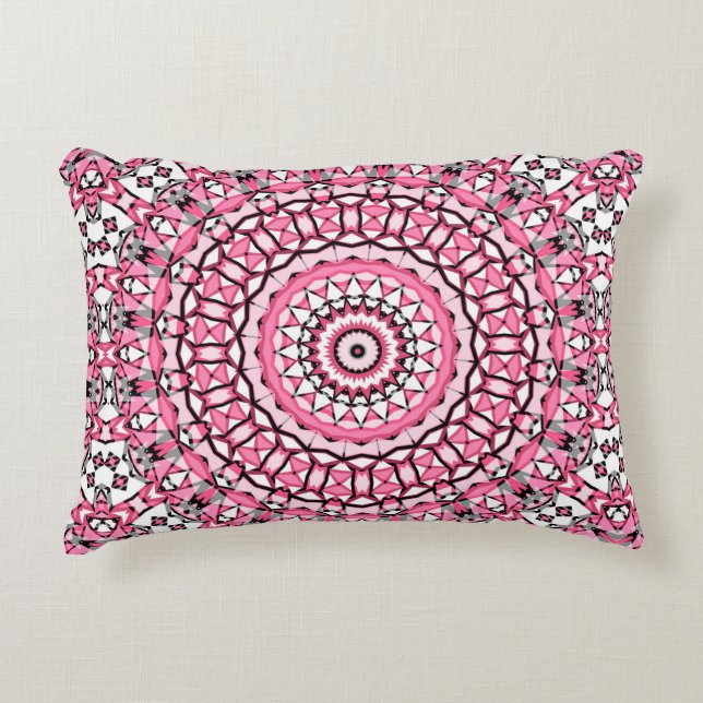 Round mandala pattern in glass vitrage style mosai accent pillow (Front)