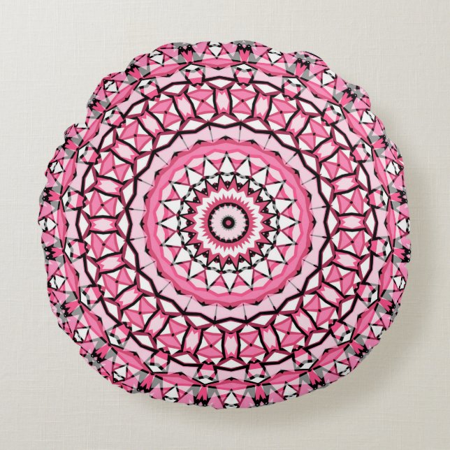Round mandala pattern in glass vitrage style mosai round pillow (Front)
