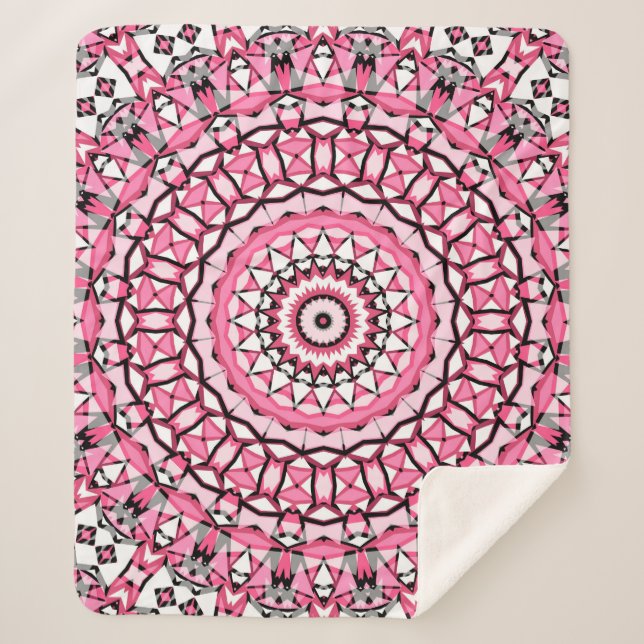 Round mandala pattern in glass vitrage style mosai sherpa blanket (Front)