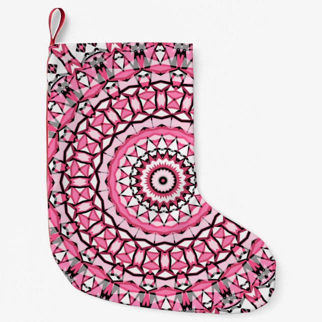 Round mandala pattern in glass vitrage style mosai small christmas stocking (Front)