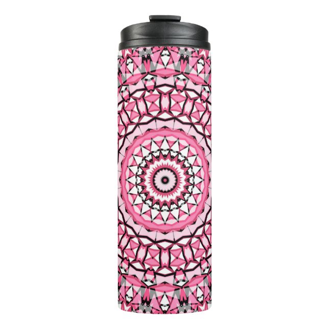 Round mandala pattern in glass vitrage style mosai thermal tumbler (Front)