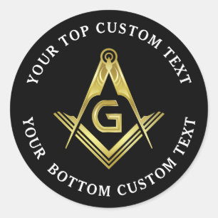 Round Masonic Stickers   Black Gold Square Compass
