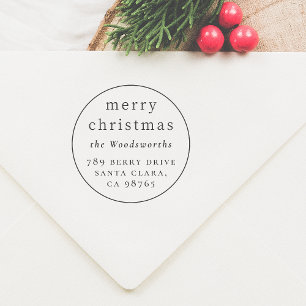 Round Merry Christmas Family Name & Return Address Self-inking Stamp