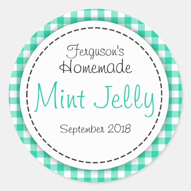 Round Mint Jelly green jam jar top food label (Front)